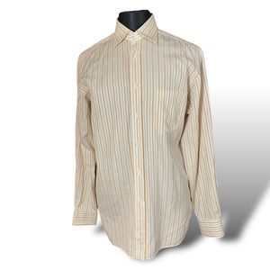 Ermenegildo Zegna Mens Orange Beige Ivory Striped Shirt Portofino Comfort ￼41/16
